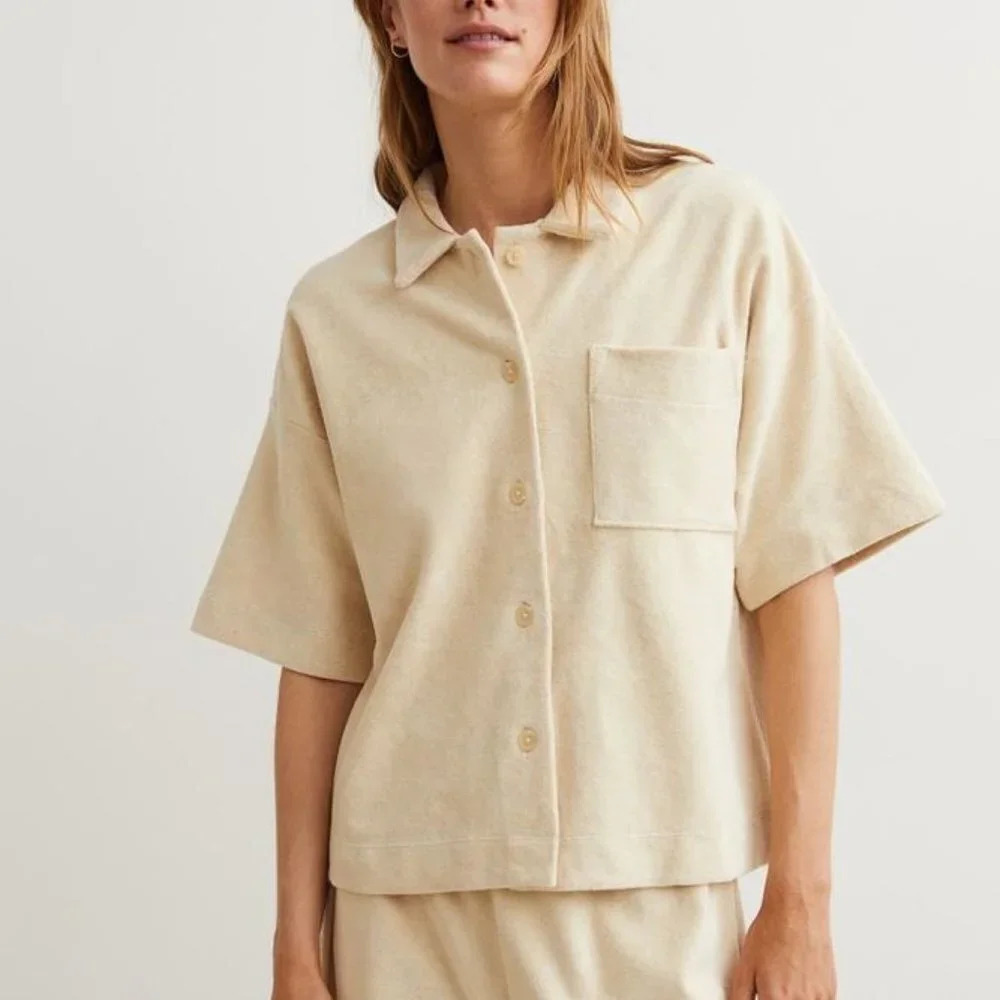 H&M Polo Pyjama Shirt In Beige Color